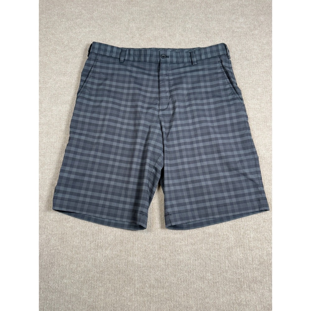Nike Golf Dri-Fit Shorts Men's 34 Black/Gray Plaid‎ Pattern 10.5 inch Inseam